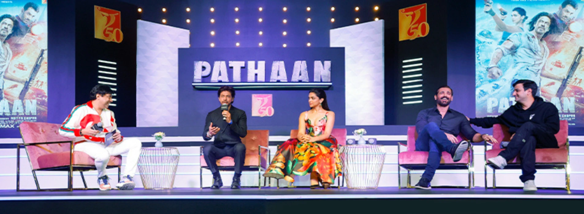 celebrity event management agency - in this image Shah rukh khan and whole pathaan movie team present